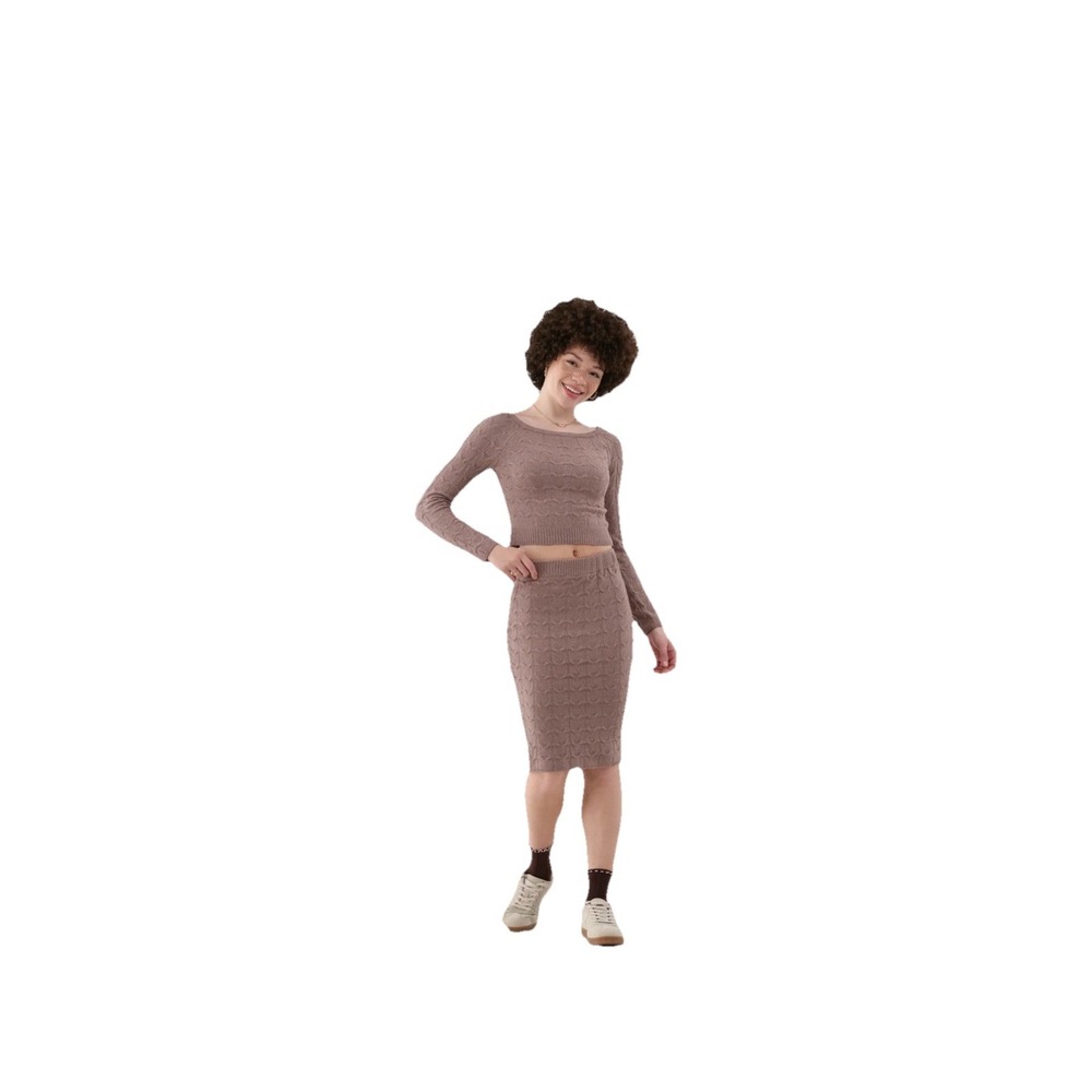 Women's L 12-14 No Boundaries Boatneck‎ Cable Sweater Skirt 2 Piece Pink